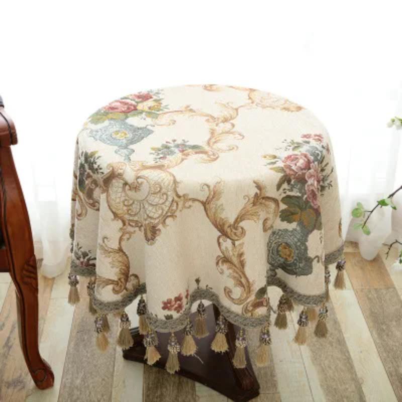 European Style Chenille Jacquard Tablecloth Table Cover Cloth Round Jacquard Coffee Table Tassel Tablecloth