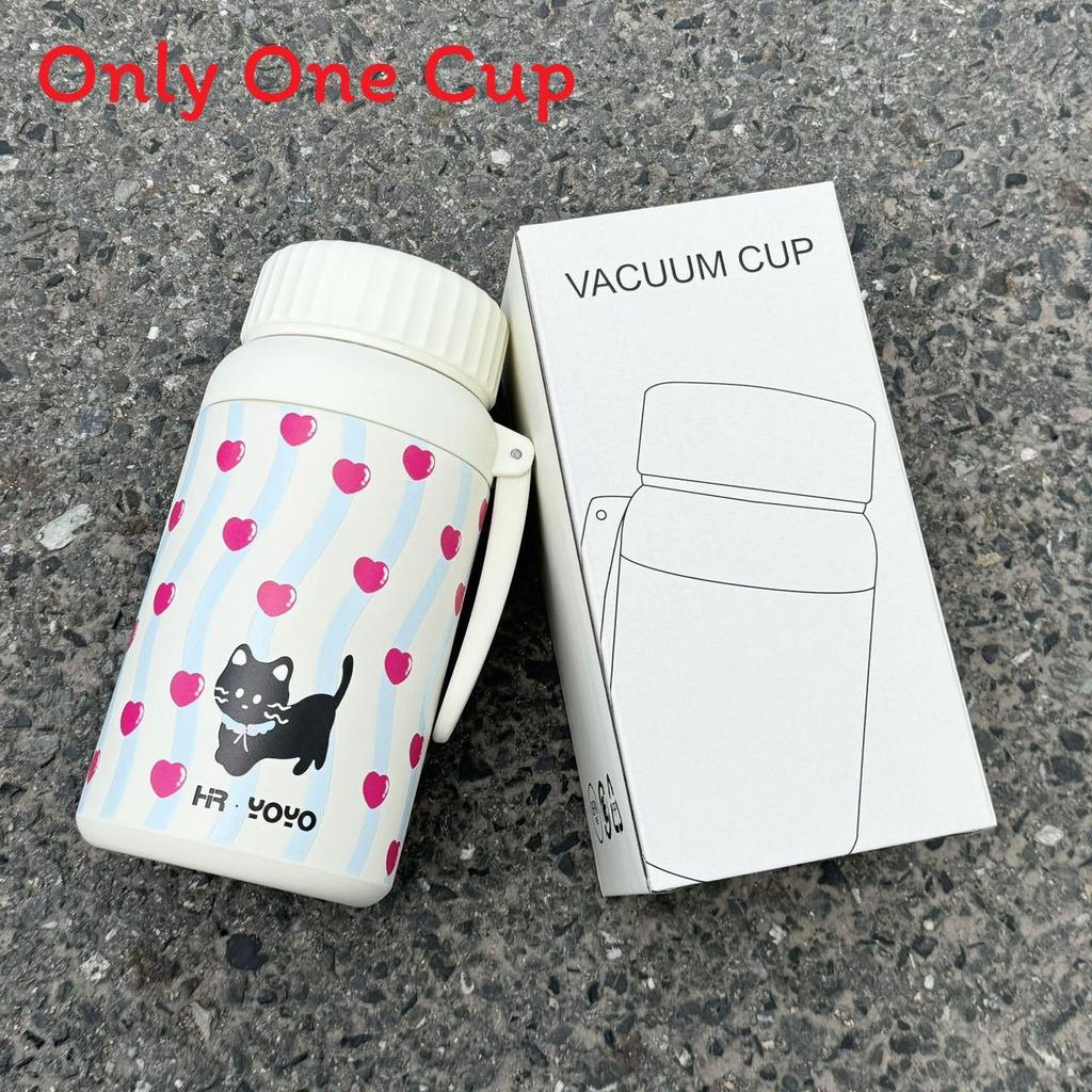 Cat Pattern Insulated Large Capacity Water Bottle With Leakproof Lid For Students And Commuters