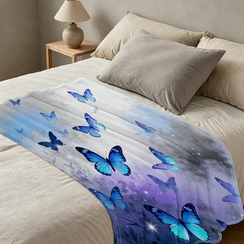 Soft Flannel Blanket Dreamy Starry Butterfly Pattern, No Shedding, Warm Cozy for Home, Sofa, Lounge, Ideal for Christmas, Halloween & Daily Use