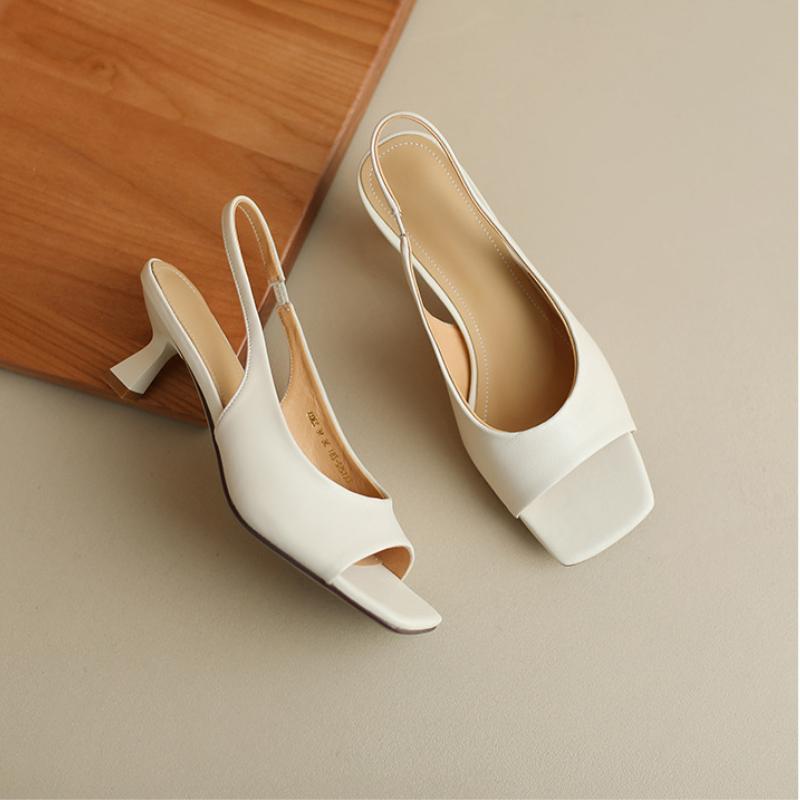 Letní móda Square Head Dámské sandály Elegantní tenké vysoké podpatky zpět s prázdnou špičkou sandály boty ženy