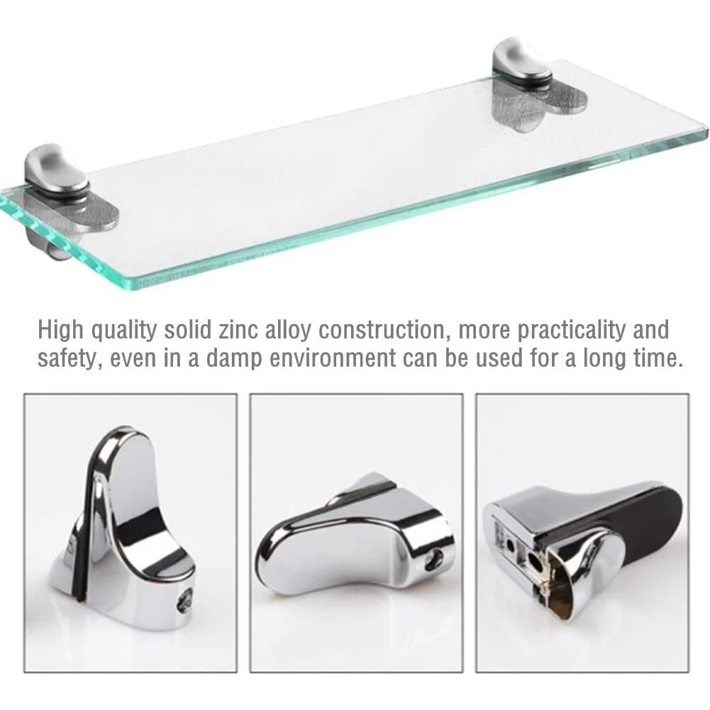 4Pcs Glass Clamp Glass Shelf Clamp Holder Wall Mount Glass Plated Brackets Flat Back Mount Holder For Partition Board Fixed Clip