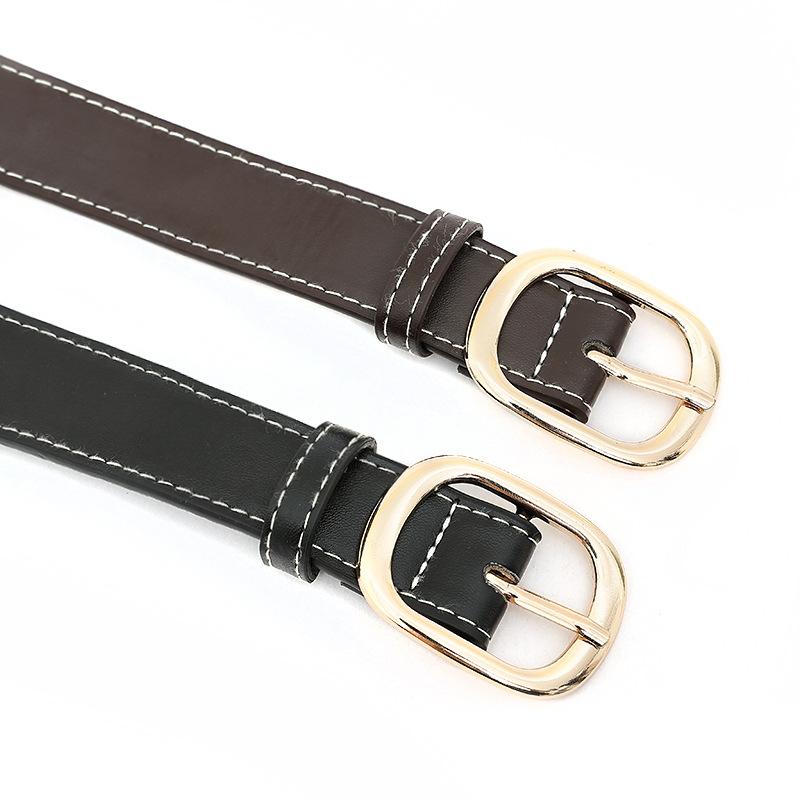 Pants Partner Simple and Versatile Belt White Thread Gold Buckle Women's New Belt Gold Korean A7 College Style