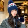 Autumn and Winter Warm Ear Protection Wool Hat New Red Fair Island Plaid Cute Hairball Knitted Hat Children