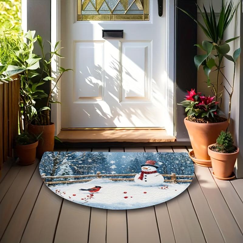 1 Stück Schneemann Kardinal Halbkreis Willkommen Fußmatte Rutschfest für Außenbereich Terrasse Veranda Küche Badezimmer Eingangsbereich Bodenmatte 40X60CM white