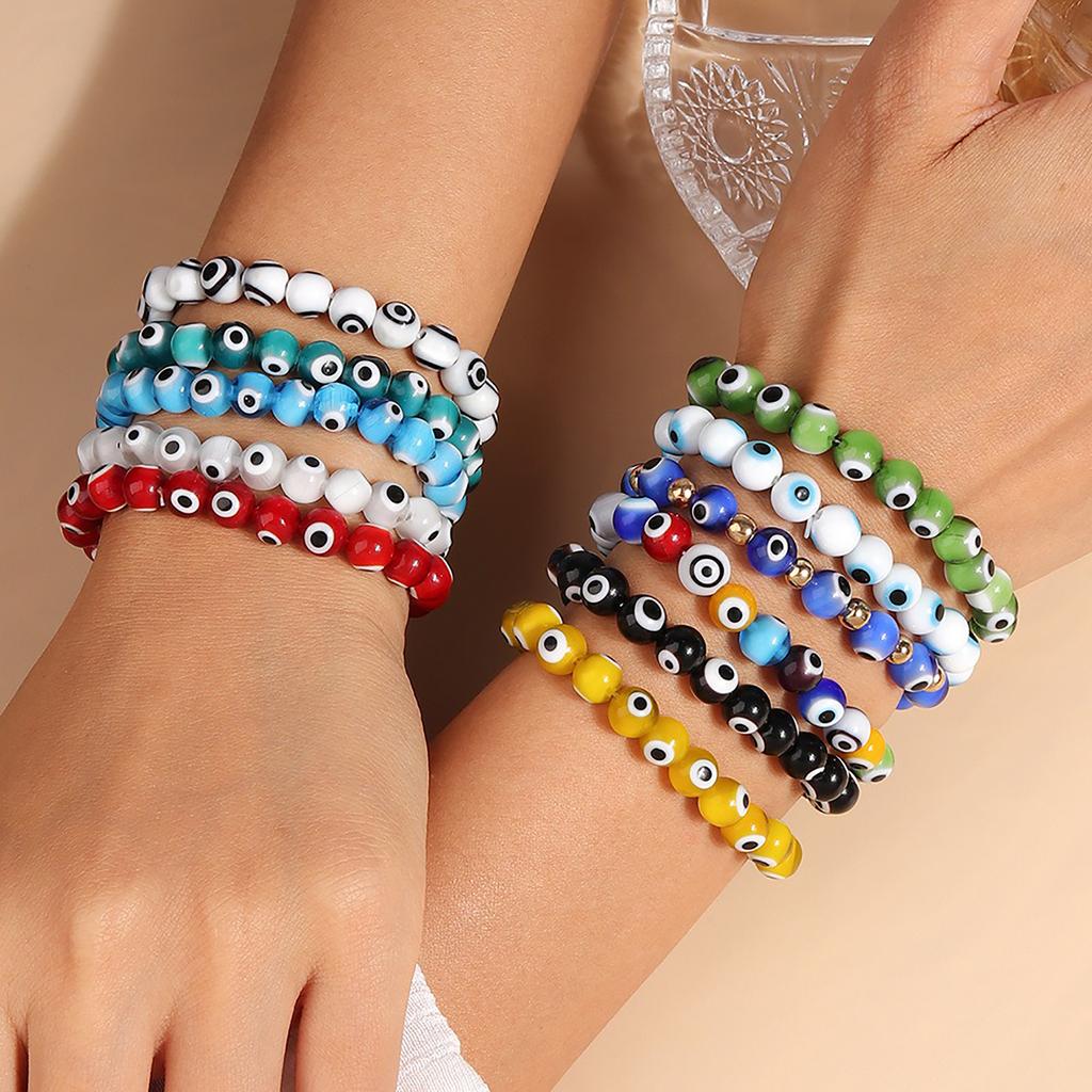 1pc 8mm Bohemian Handmade Evil Eye Beads Wrist Bracelets & Bangles for Women Girls Party Holiday Jewelry Gifts
