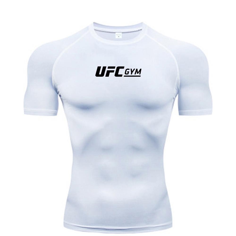 Compression T-shirt Men's Quick Drying Short Sleeved Summer Fitness Running Shirt Tight Fitting Top UFC Printed Men's Training
