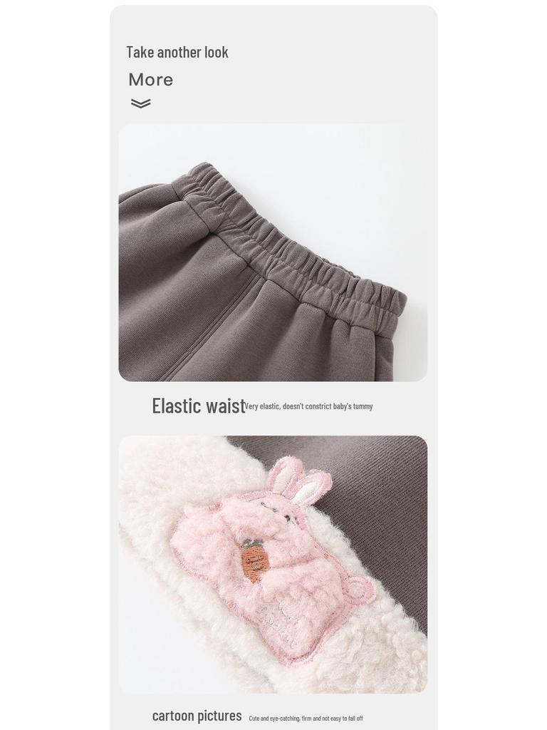 DUUDUU Warm Fleece-Lined Infant Wide-Leg Pants - Girls' Korean Style for Autumn/Winter 2025
