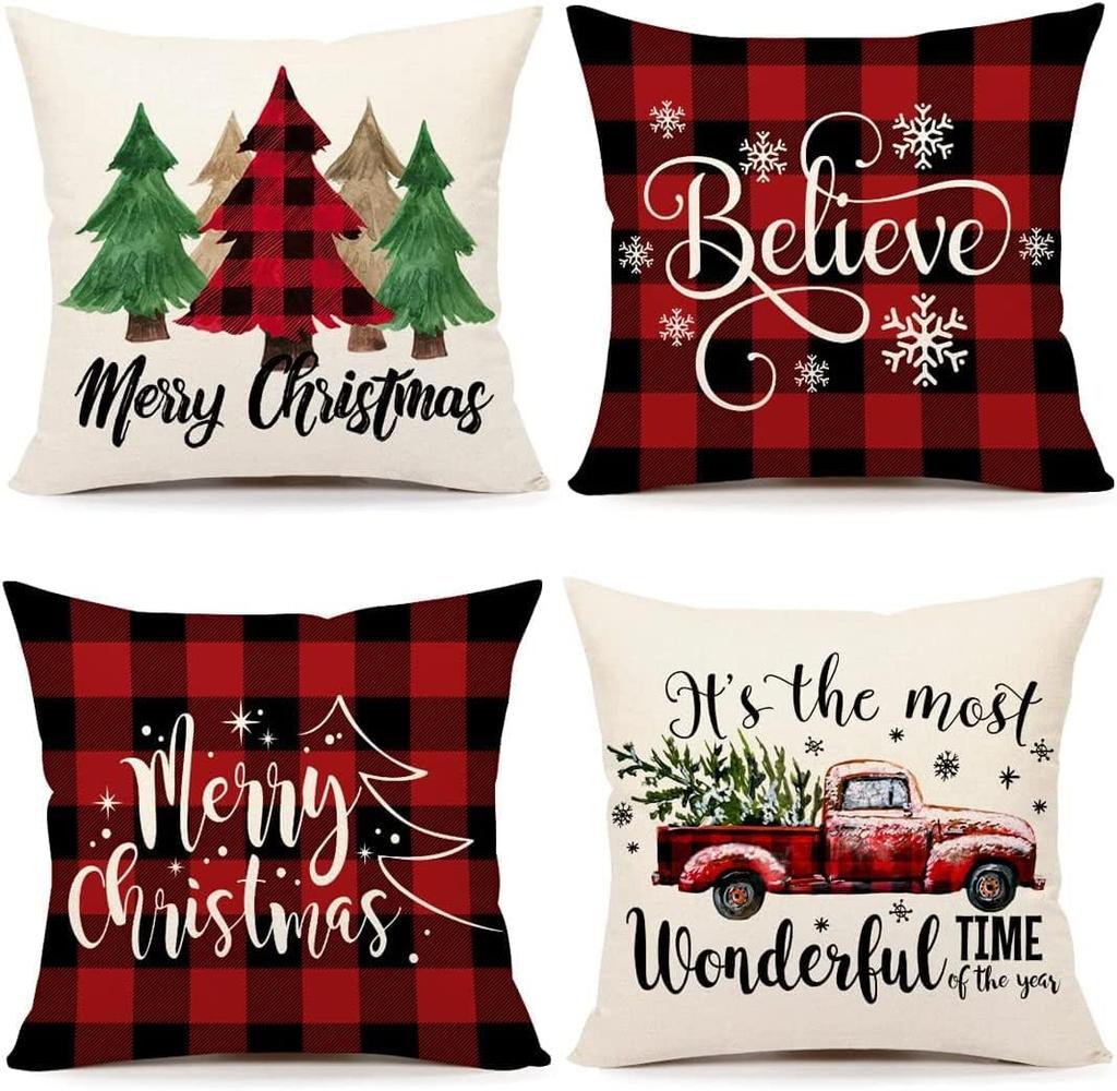 New Christmas Decoration Christmas Pillowcase 18 X 18 Inch Set of 4 Christmas Collection Cushion Pillowcases Custom Zipper Squar