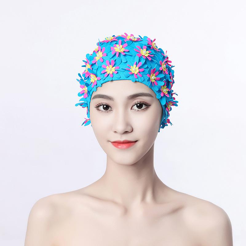 Cuffia da nuoto impermeabile per adulti, fatta a mano, a forma di fiore, petali, alta elasticità, per la cura dei capelli, da donna
