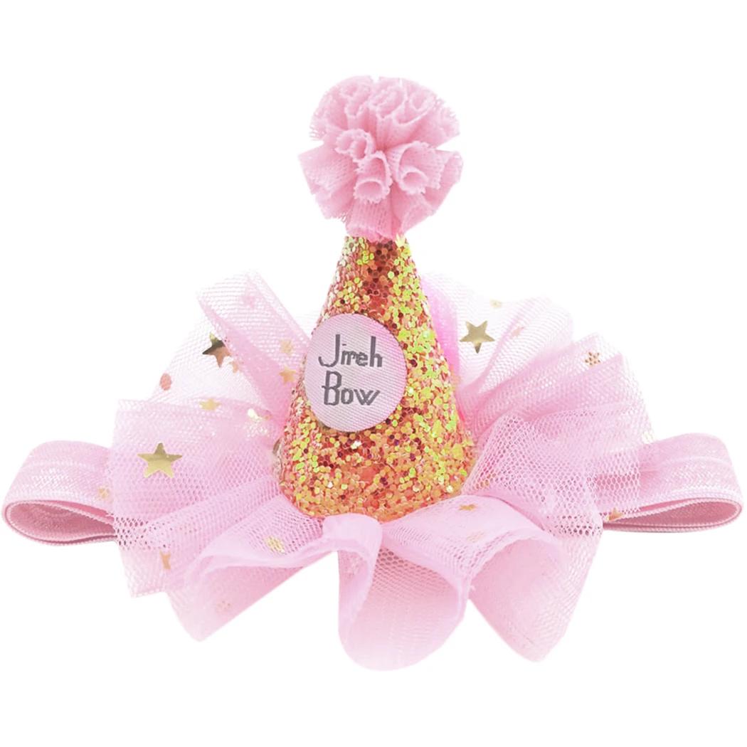 

Шапка для питомца на день рождения, фатиновая блестящая повязка на голову для питомца, головной убор для собак, кошек, наряд для вечеринки, аксессуары для волос, синий, розовый, красный