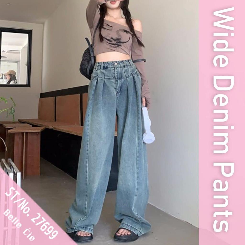 Belle Cie Denim Straight Jeans Women's Wide-Leg Pants, Baggy, Wide, (ST/No. 27699) (L)