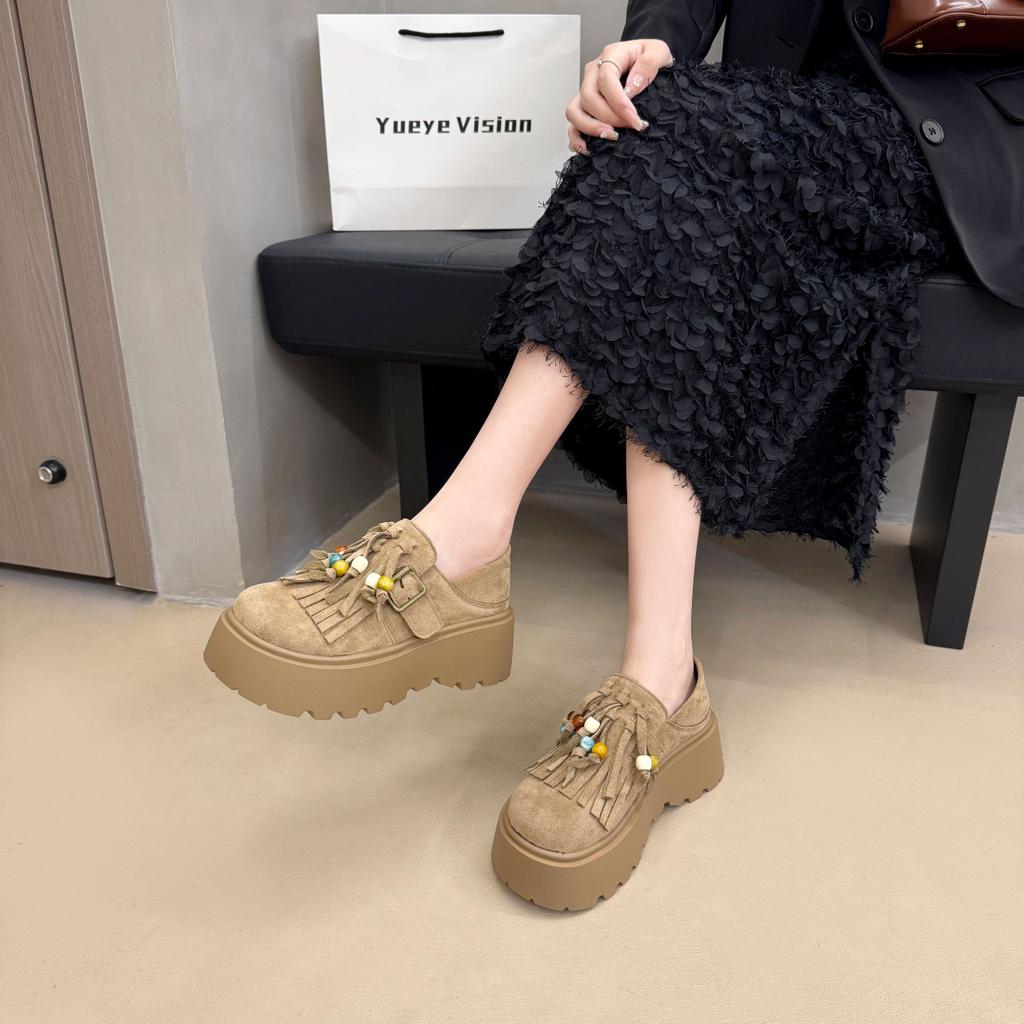 Women's Frosted Leather Thick Sole Height Enhancement Two Wear Anti-slip Cushioning Arch Support Not Tired Feet Casual Sneakers