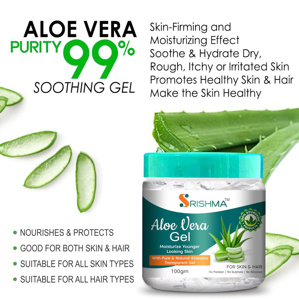 Srishma reines natürliches Aloe Vera Gel - Für Gesicht, Akne Narben, Haut- und Haarbehandlung (200 g)