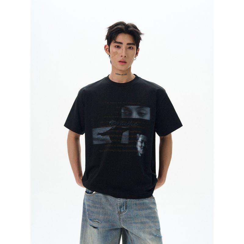 Kisko American Street Style Portrait Letter Print Trendy Brand Short-Sleeve T-Shirt for Men and Women, Summer Cool and Loose Versatile Top