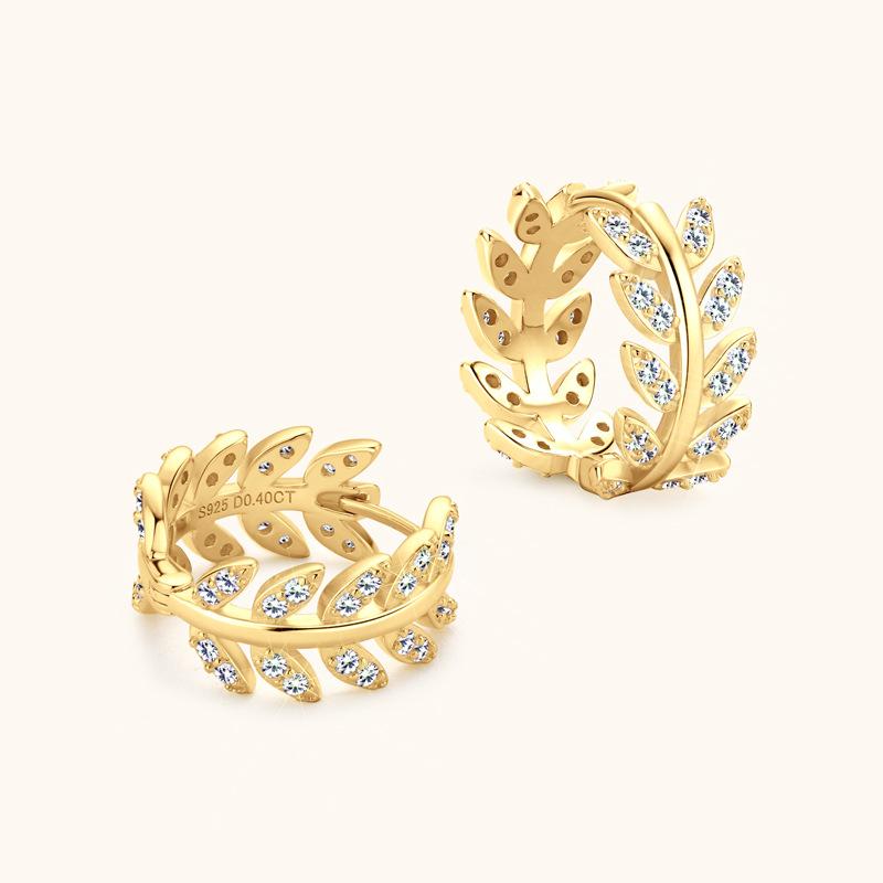 Silvere Glam The Instagram-style Leaf Moissanite Earrings, Ear Clips, Women's High-end Look, 925 Sterling Silver Ear Rings And Earrings