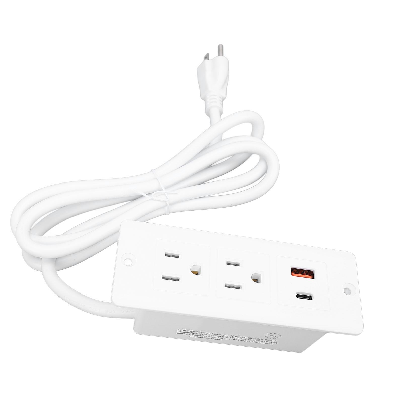 

Вбудована розетка 2 розетки 1 порт USB C 1 порт USB A Швидка зарядка Настільна розетка зі шнуром 1,5 м для