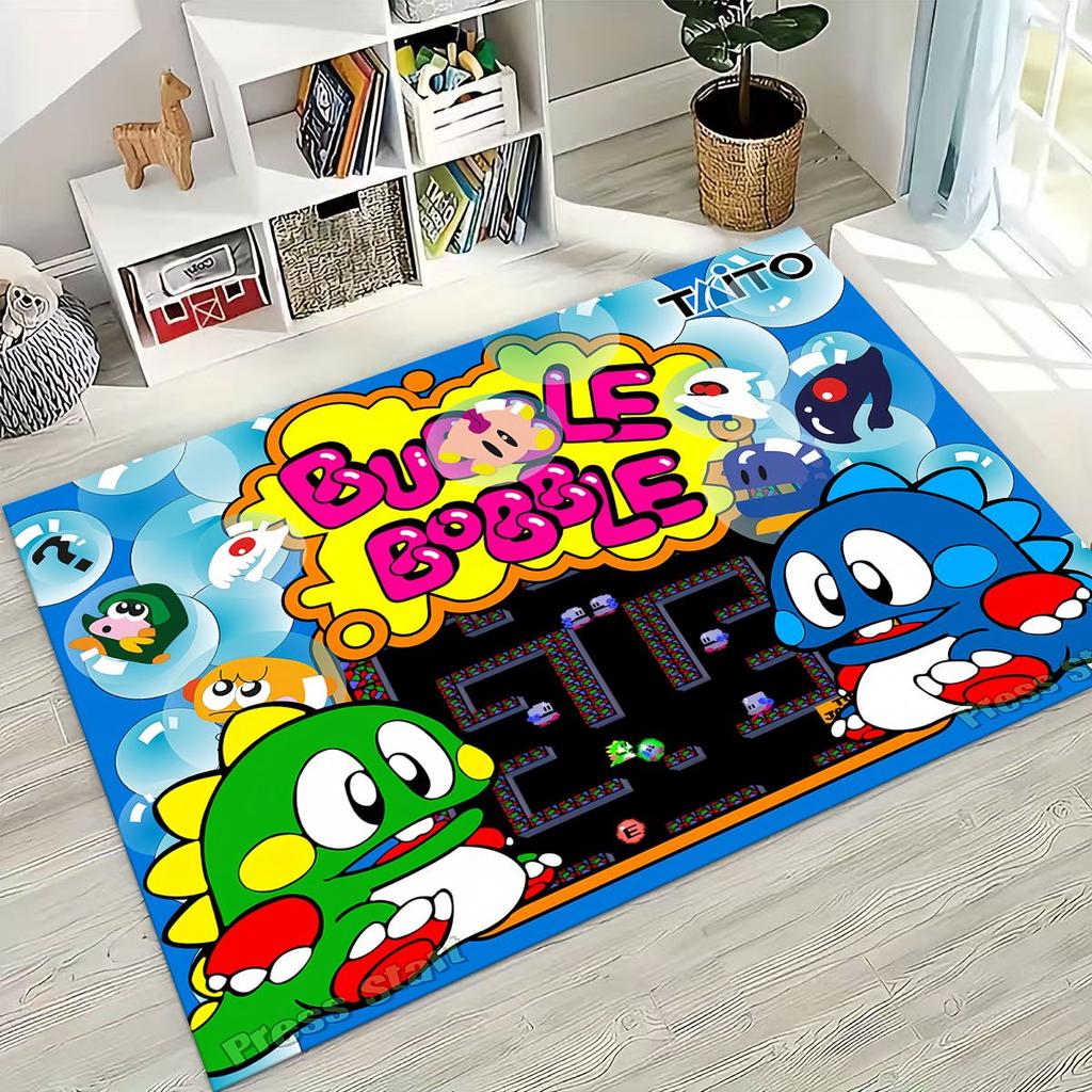 3D Retro Game Bubble Bobble Cartoon Gamer Rug for Bedroom Living Room Sofa Home Doormat Decor, Large Kid Play Non-slip Floor Mat