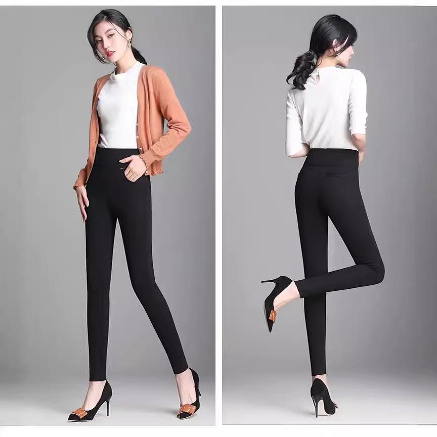 Dámské jarní a podzimní tenké devítidélkové kalhoty s vysokým pasem na nošení venku, velké elastické spodní kalhoty plus size