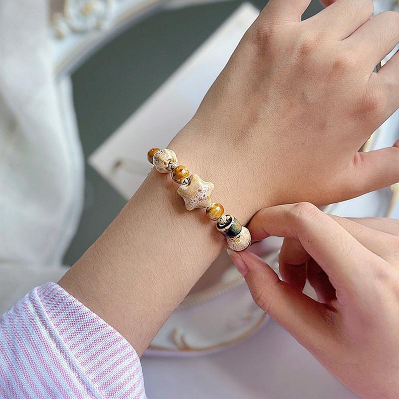 Handgemachtes Keramikarmband im Boho-Stil mit Sternmotiv für Frauen und Mädchen, einzigartiges verstellbares Armband im Ethno-Stil, Schmuck, Accessoires, Geschenke