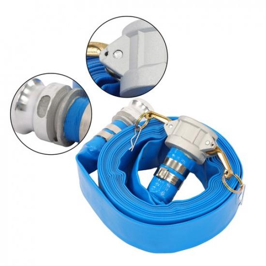 1-1/2 x 25ft PVC Lay Flat Water Pump Discharge Hose With Aluminum Fittings