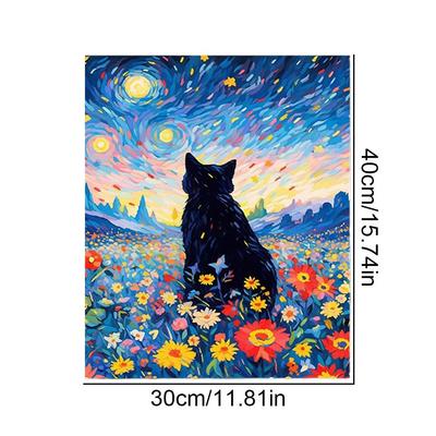 Starry Sky Cat DIY Digital Oil Painting Handmade Coloring Decoration Painting Kit Flower Cat Hand Drawn Landscape Oil Painting