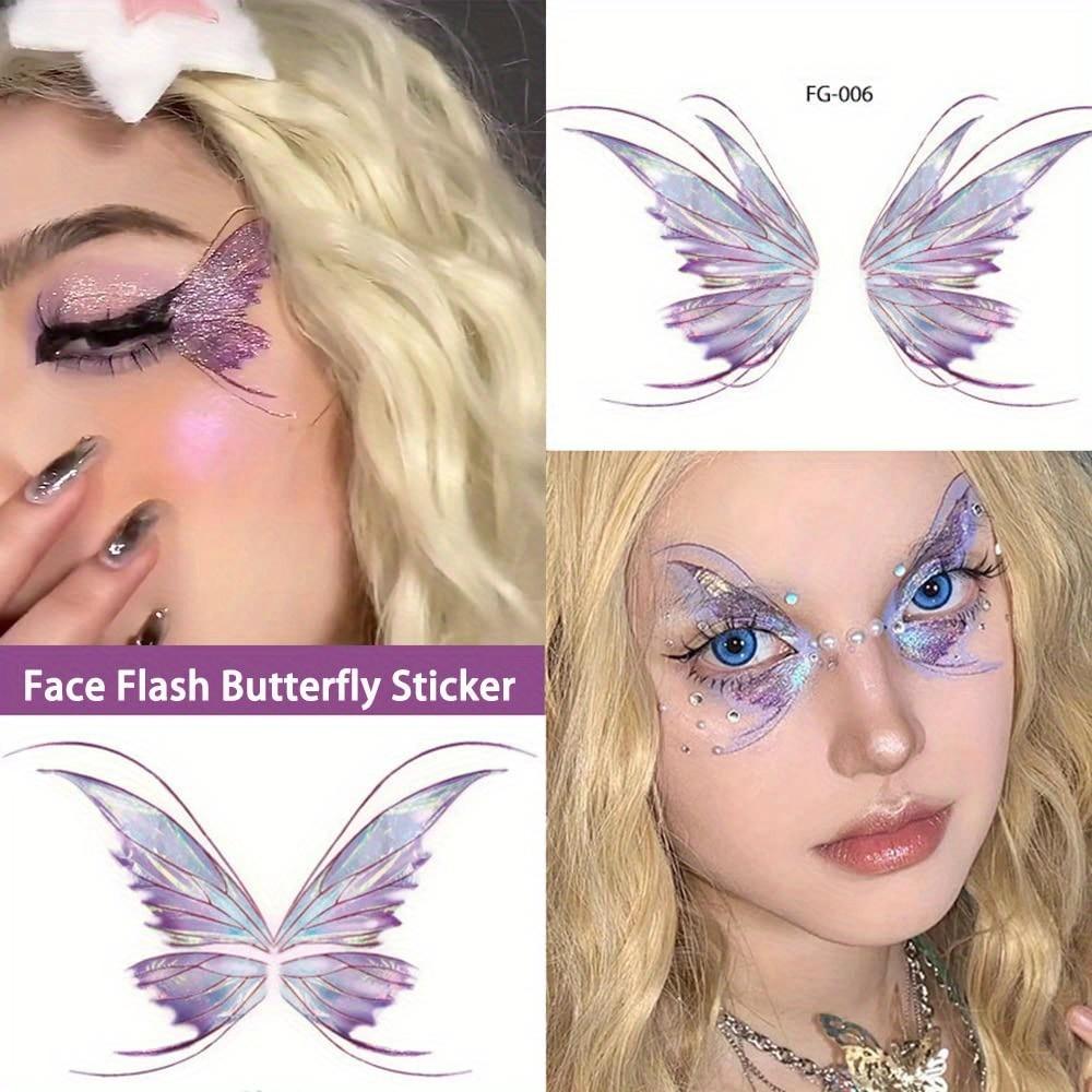 12 Sheets Waterproof Temporary Glitter Butterfly Tattoos Suitable for Women Girls Shiny Glitter Body Art Stickers with Butterfly Wings