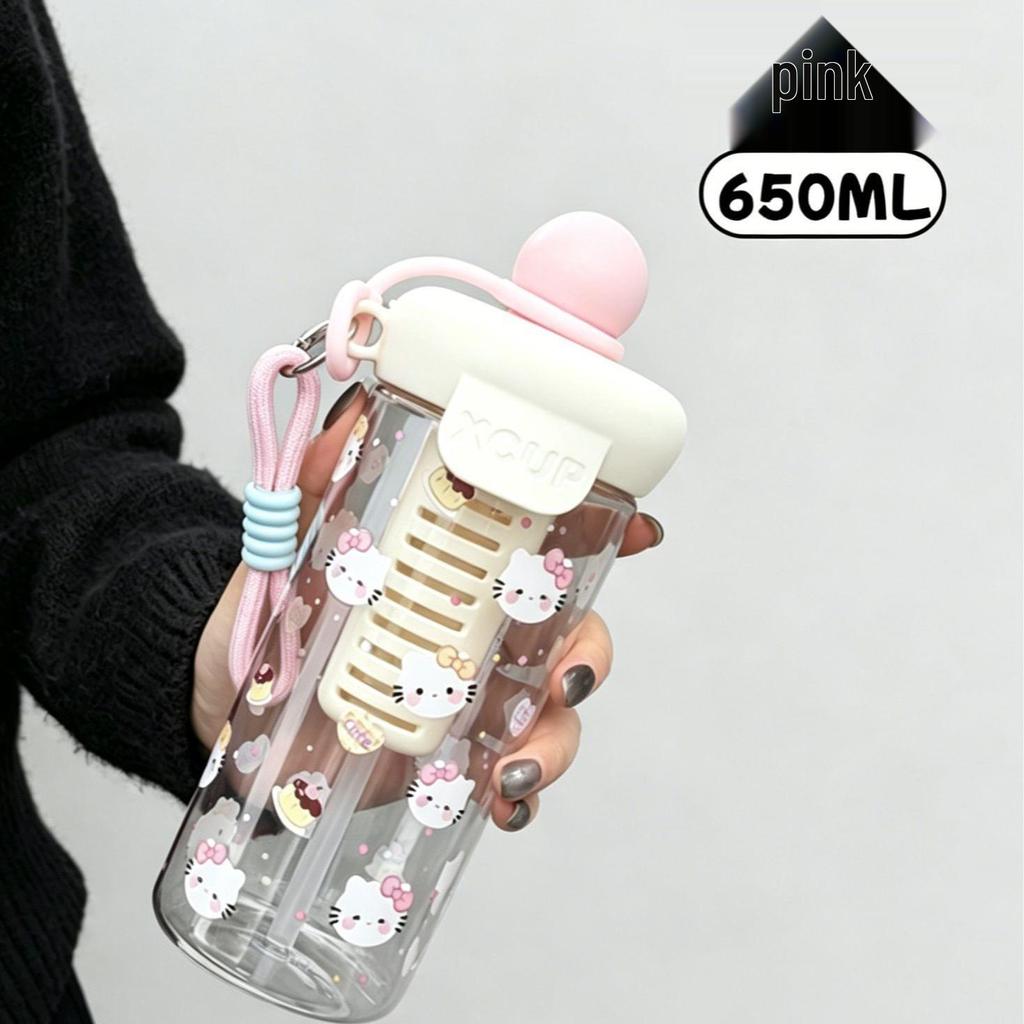 Large Capacity Cartoon Straw Cup for Kids - Portable Outdoor Plastic Water Cup