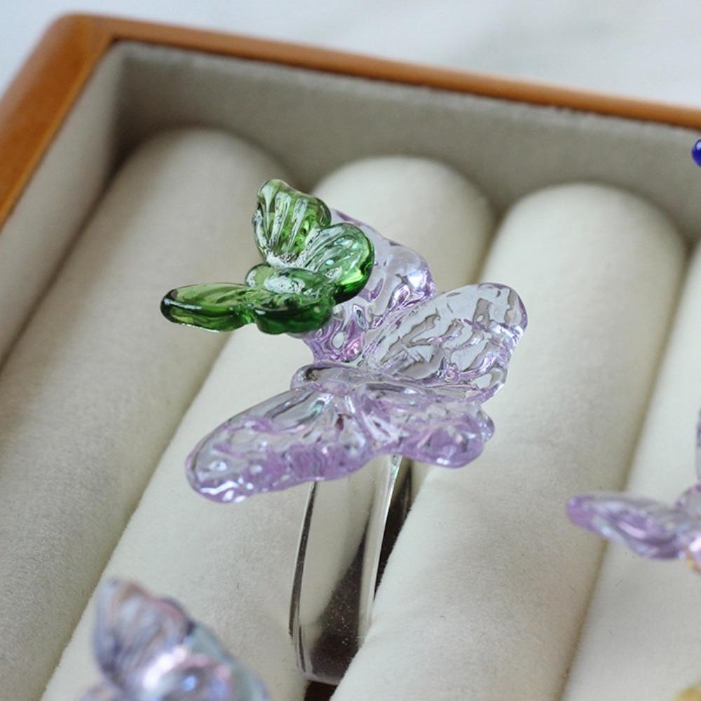 Handmade Glaze Butterfly Ring Exquisite Chinese Dragon Ring Creative Colorful Flower Ring  Wedding