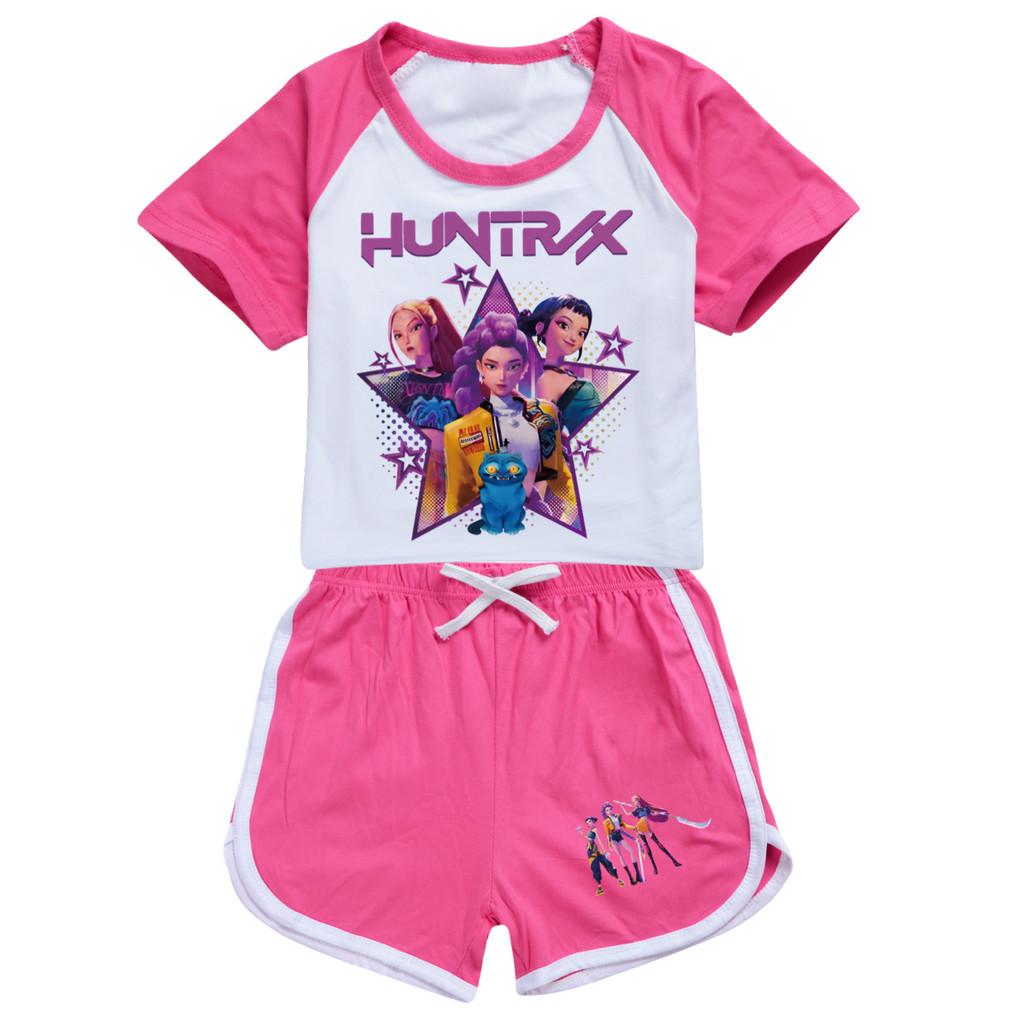 Dětské Dívčí Anime Kreslený POP Zpěvák Super Star Zoey Rumi Mira Potisk Tričko s Krátkým Rukávem Šortky Kalhoty Ležérní Oblečení Set