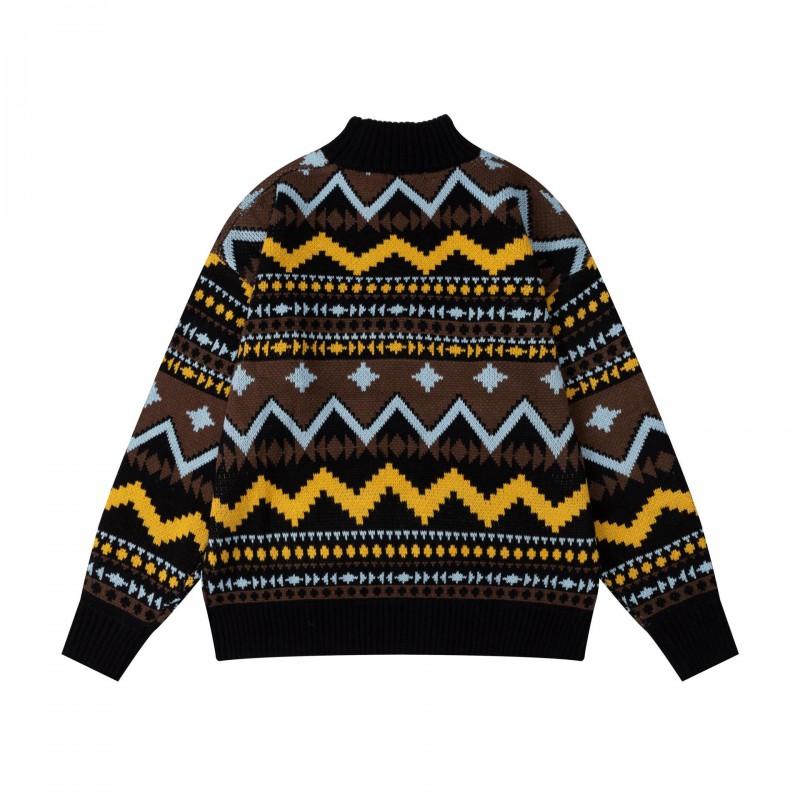 Vintage-Inspired Crew Neck Knit Sweater With Jacquard Unisex Loose Fit Casual Winter Top