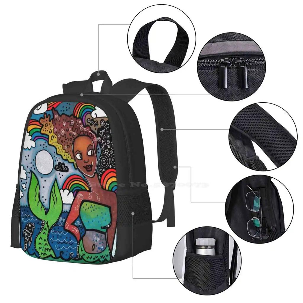 Mermaid Of Color New Arrivals Unisex Bags Student Bag Backpack Mermaid African American Belize Brown Black Love Folklore Myth