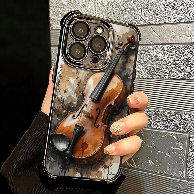 Violin Music Soft Phone Case For iPhone 15 16 17 Air 14 Pro Max 16E Plus 13 12 Mini Plating Anti-Fall Fundas