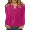 Women's T Shirt Solid Color Button Long Sleeve Daily Weekend Fashion Basic V- Neck Regular Top