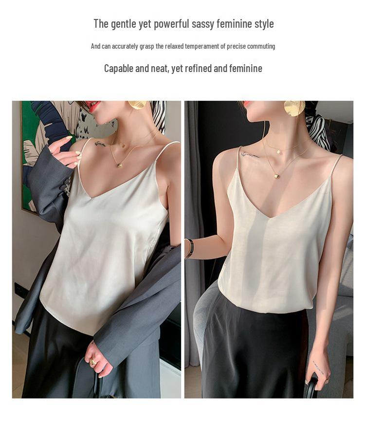 Damen Einseitiges V-Ausschnitt Seidensatin Camisole - Innen- und Außenbekleidung