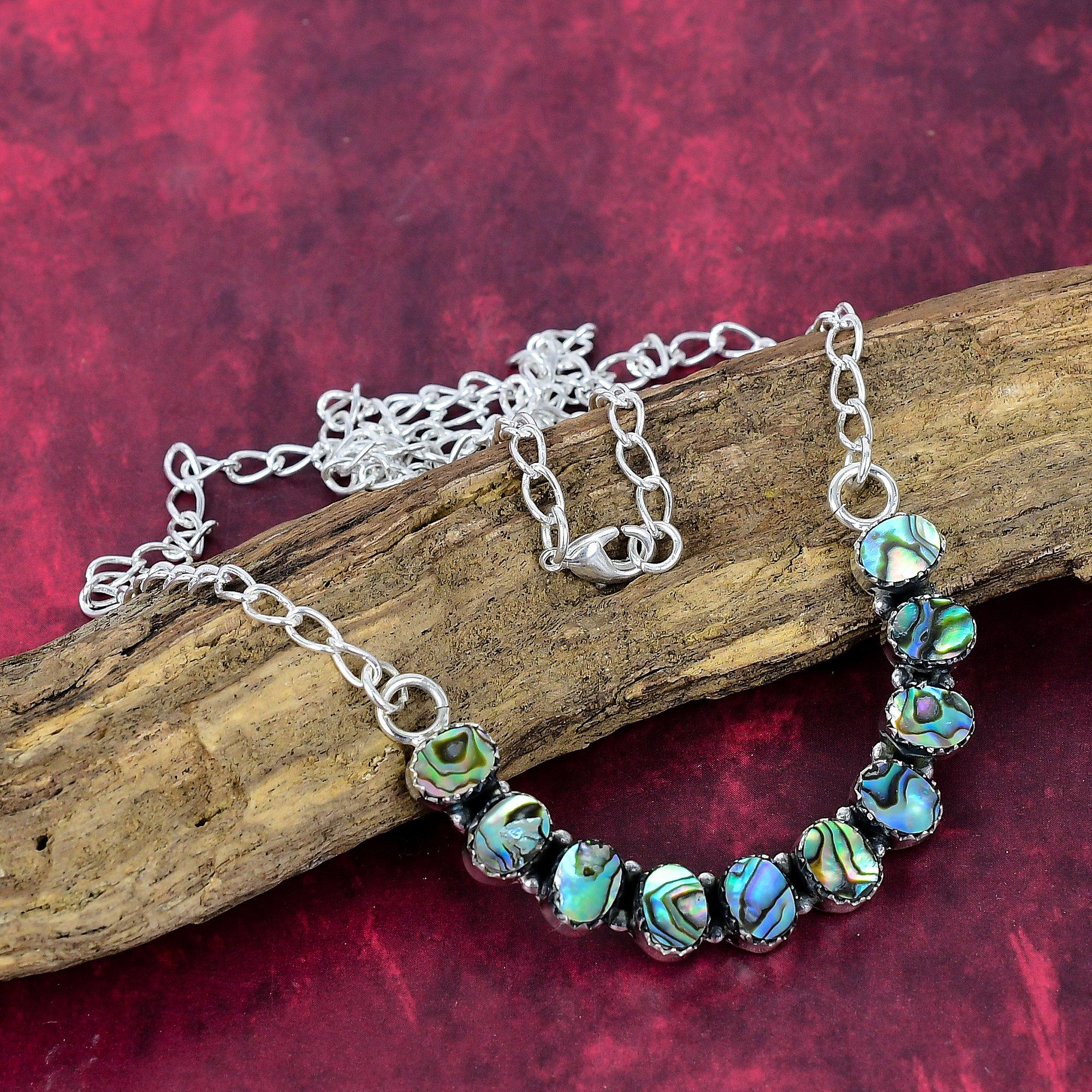 

Beautiful Abalone Shell Handmade Gemstone Necklace, 925 Solid Sterling Silver Necklace Jewelry