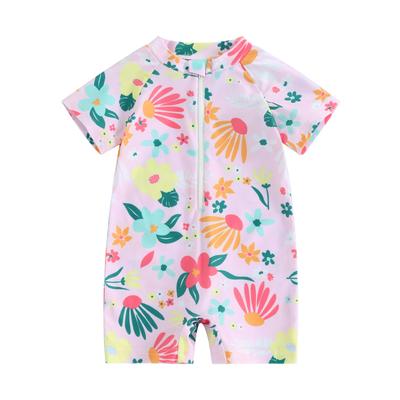 Kleinkind Mädchen Rash Guard Badeanzug Strampler Reißverschluss Kurzarm Blumendruck Kinder Badeanzug Baby Bademode