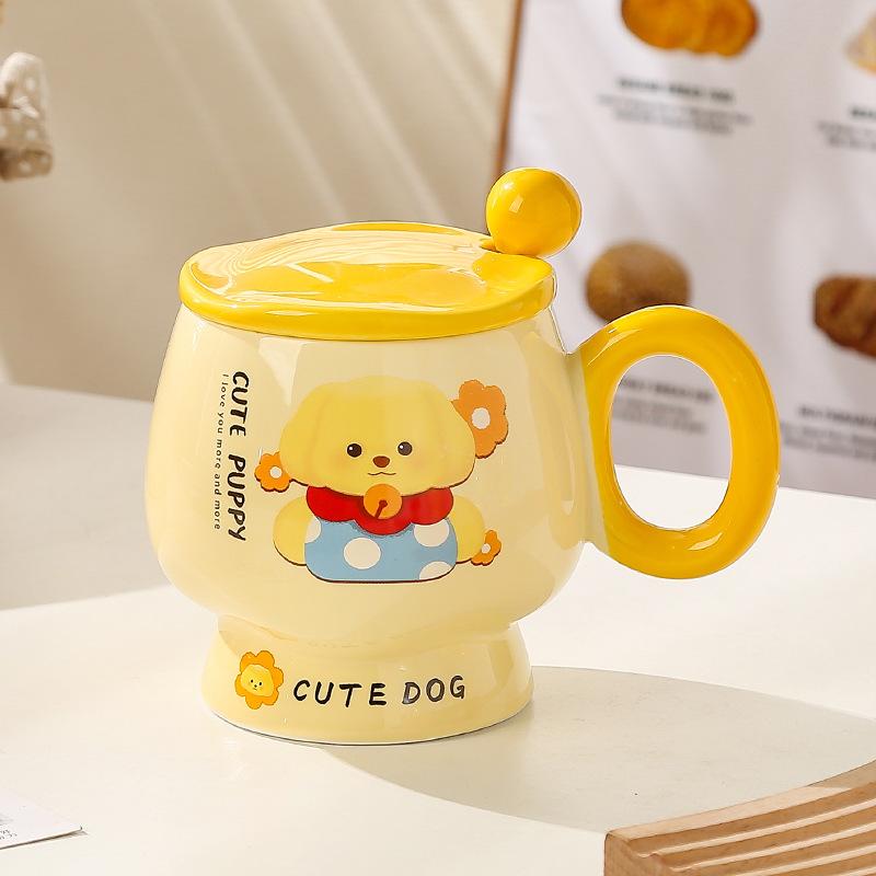 

Мультяшная кружка с крышкой и ложкой, милая керамическая чашка для девочек с привлекательным внешним видом, чашка для воды для дома, кофейная чашка для завтрака для детей 401-500ml