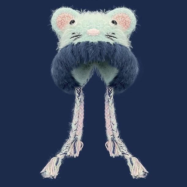 

Осенне-зимняя плюшевая шапка-маленький монстрик, женская, забавная, милая, шерстяная шапка, маленькое животное, теплая, с защитой ушей, вязаная шапка Лей Фэн One Size