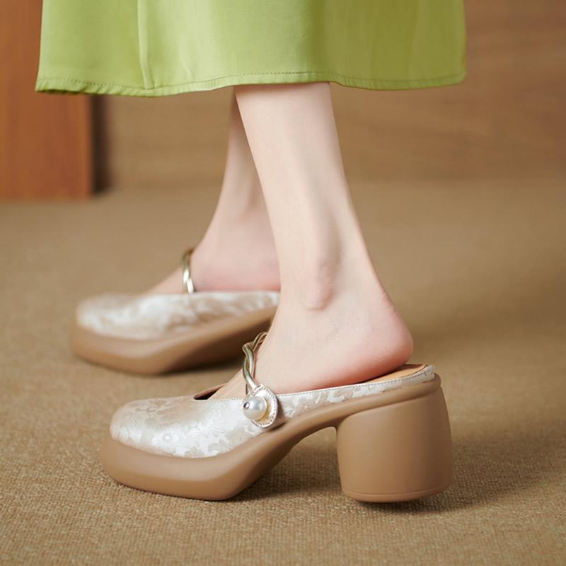 Middle Heel Round Toe Modern Slippers Thick Heel Baotou Shoes for Women 2025 Hot Sale Outdoor Fashion Summer Women's Slippers