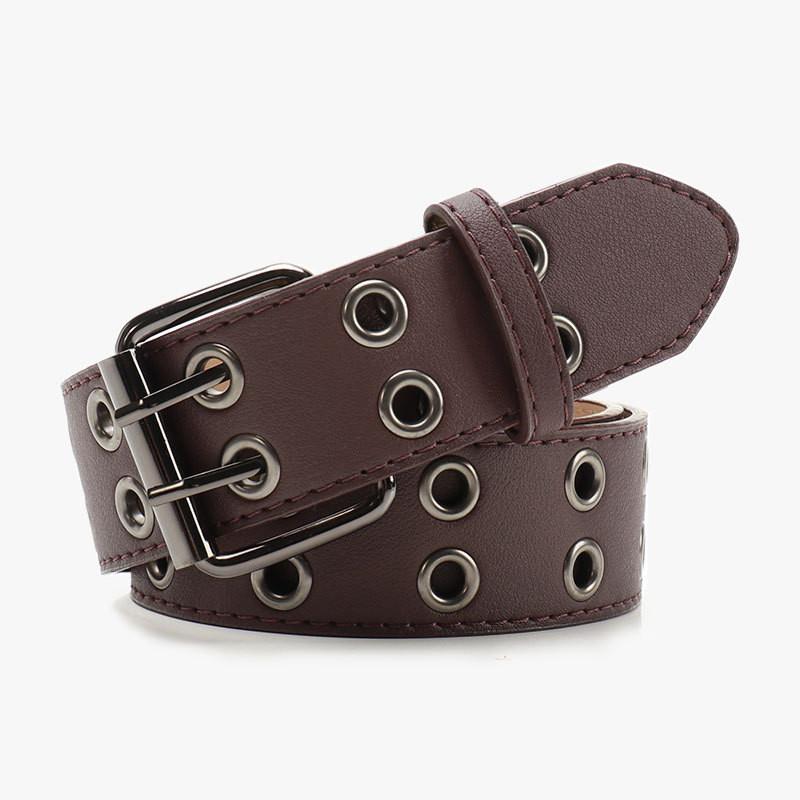 Punk Street Style Double Row Hole Women Casual Belt For Daily Versatile