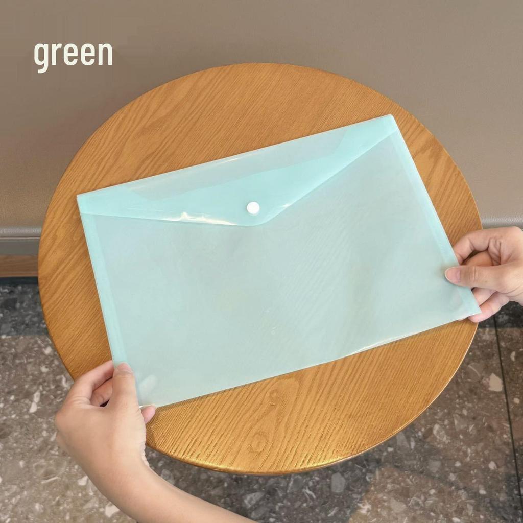 A4 Morandi Transparent Snap Button Document Folder - Waterproof Macaron Color Plastic Bag