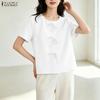 ZANZEA Women Casual Round Neck Solid Color Loose Short Sleeve Blouse
