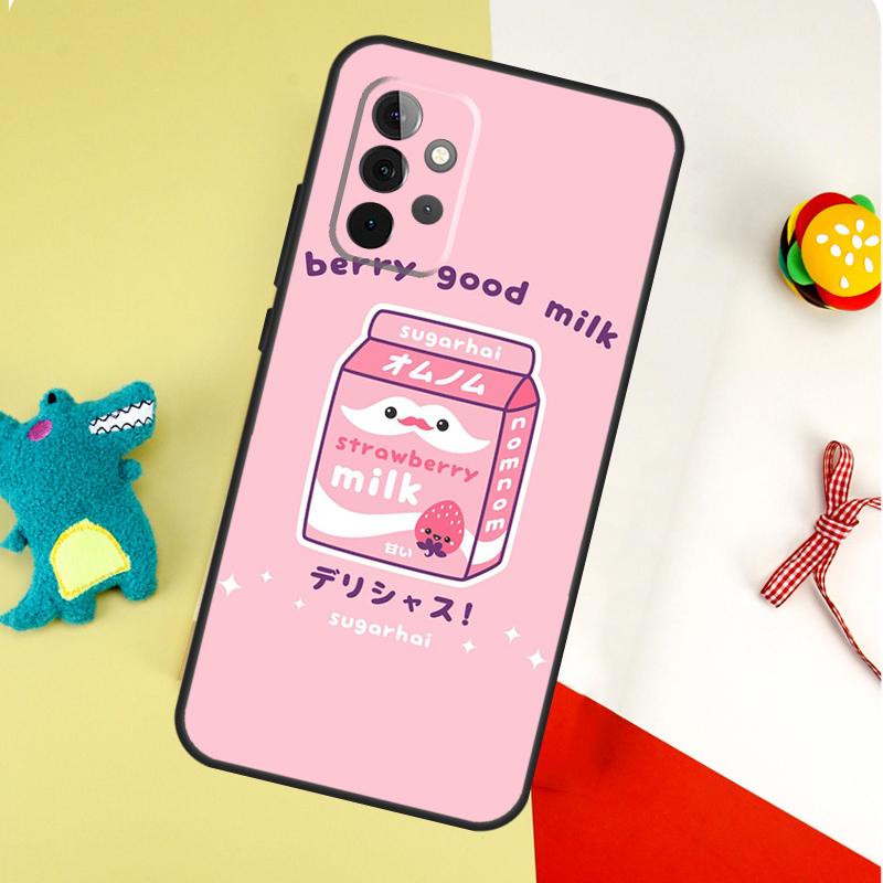 Kawaii Strawberry Milk For Samsung Galaxy A22 A32 A52 A54 A34 A14 A55 A35 A15 A53 A33 A13 A05 A06 A16 Phone Case