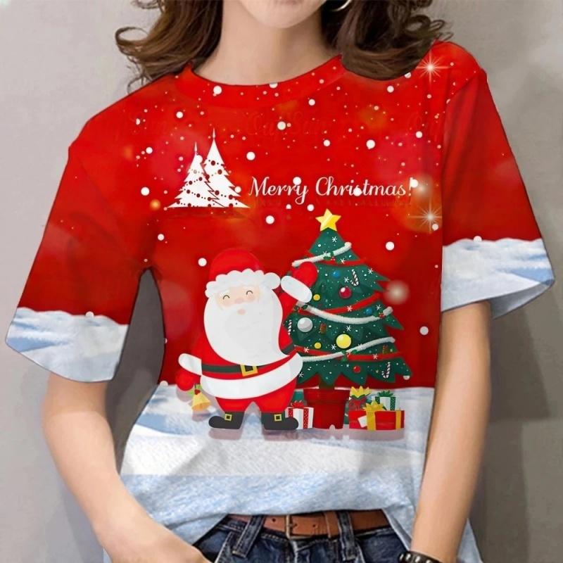 3D Printed Santa Claus Gift T-Shirt For Men Women Christmas Tree Pattern T-Shirts Summer Loose Short Sleeve Tees Round Neck Tops
