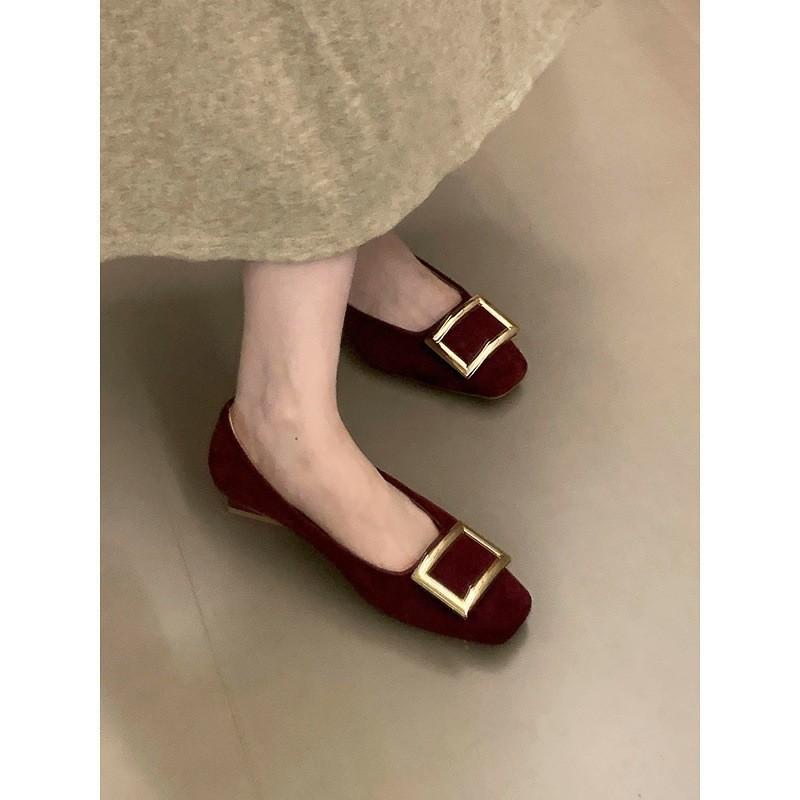 Autumn Metal Square Buckle Light Mouth Single Shoes Thick Heel Square Head Commuter Mary Jane Shoes