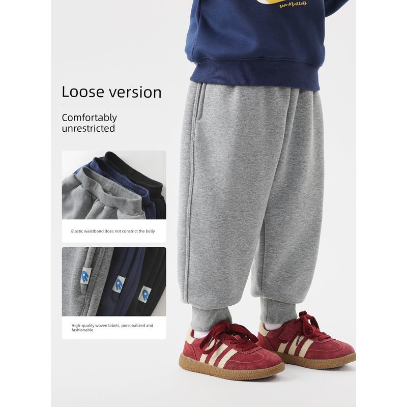 Boys' Casual Pants with Fleece Lining, Thickened Sports Trousers, Knitted Sweatpants, Winter Clothing for Children and Toddlers