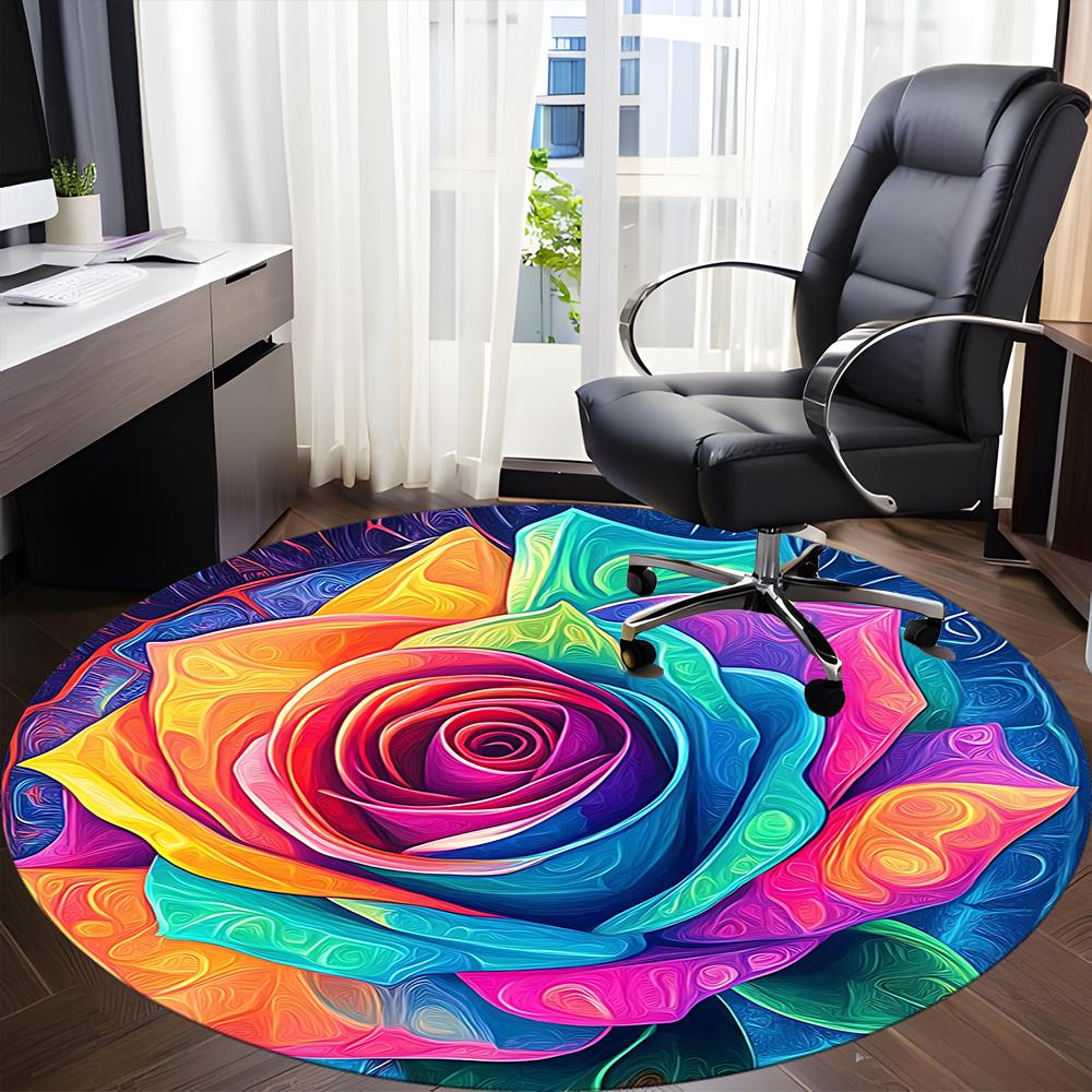 1pc Rainbow Rose Office Round Area Rug, Indoor Mat Suitable ForOffice, Under Office Chairs Bedroom Living Room Home Decor, Room Decot072
