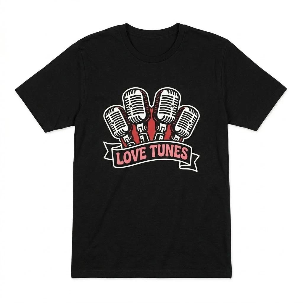 Vintage Love Tunes T-Shirt - Retro Microphone Graphic Tee for Music Lovers S