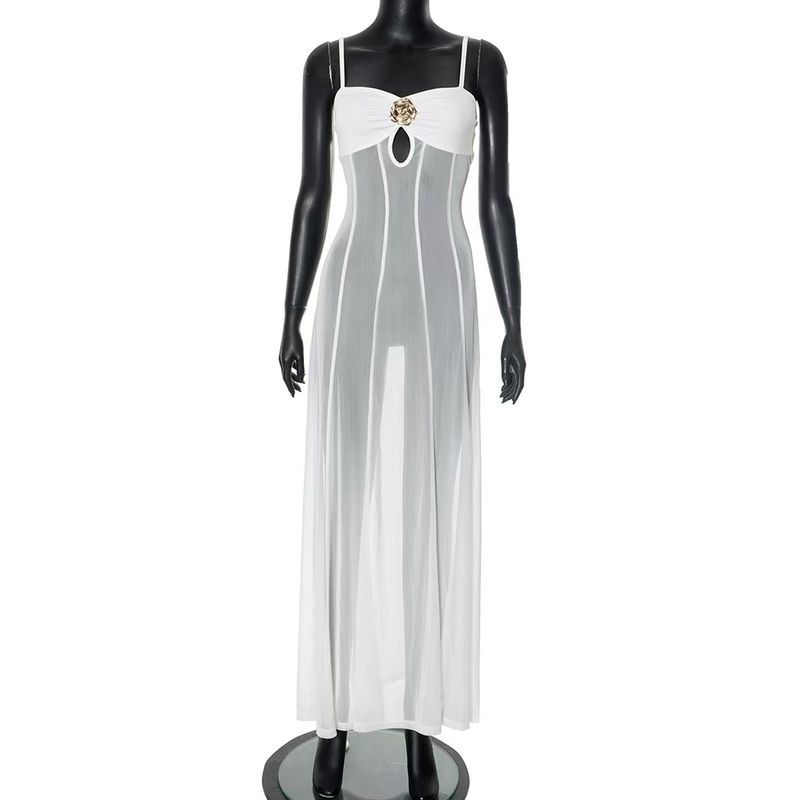 

Fashion Style Fashion Sexy See-through Mesh Camisole Dress Beach Dress Sling Sexy Beach Dress White S