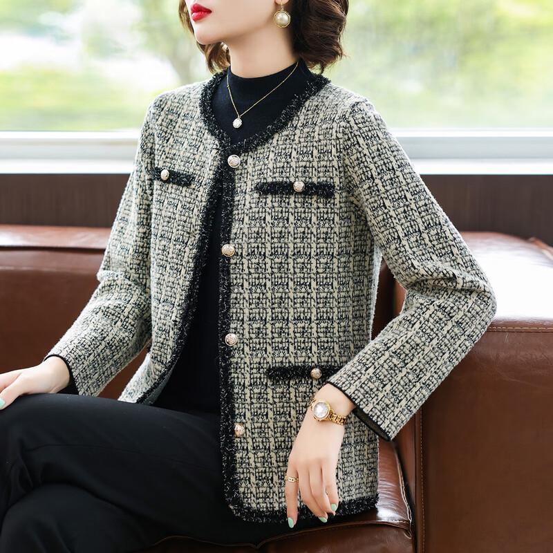 Mid-Aged Women's Elegant Plaid Cardigan Jacket
